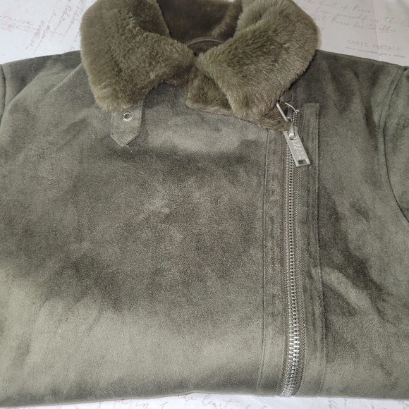 BoohooMan Faux Fur Lined Suede Aviator Jacket Men's Size Small - Picture 5 of 8